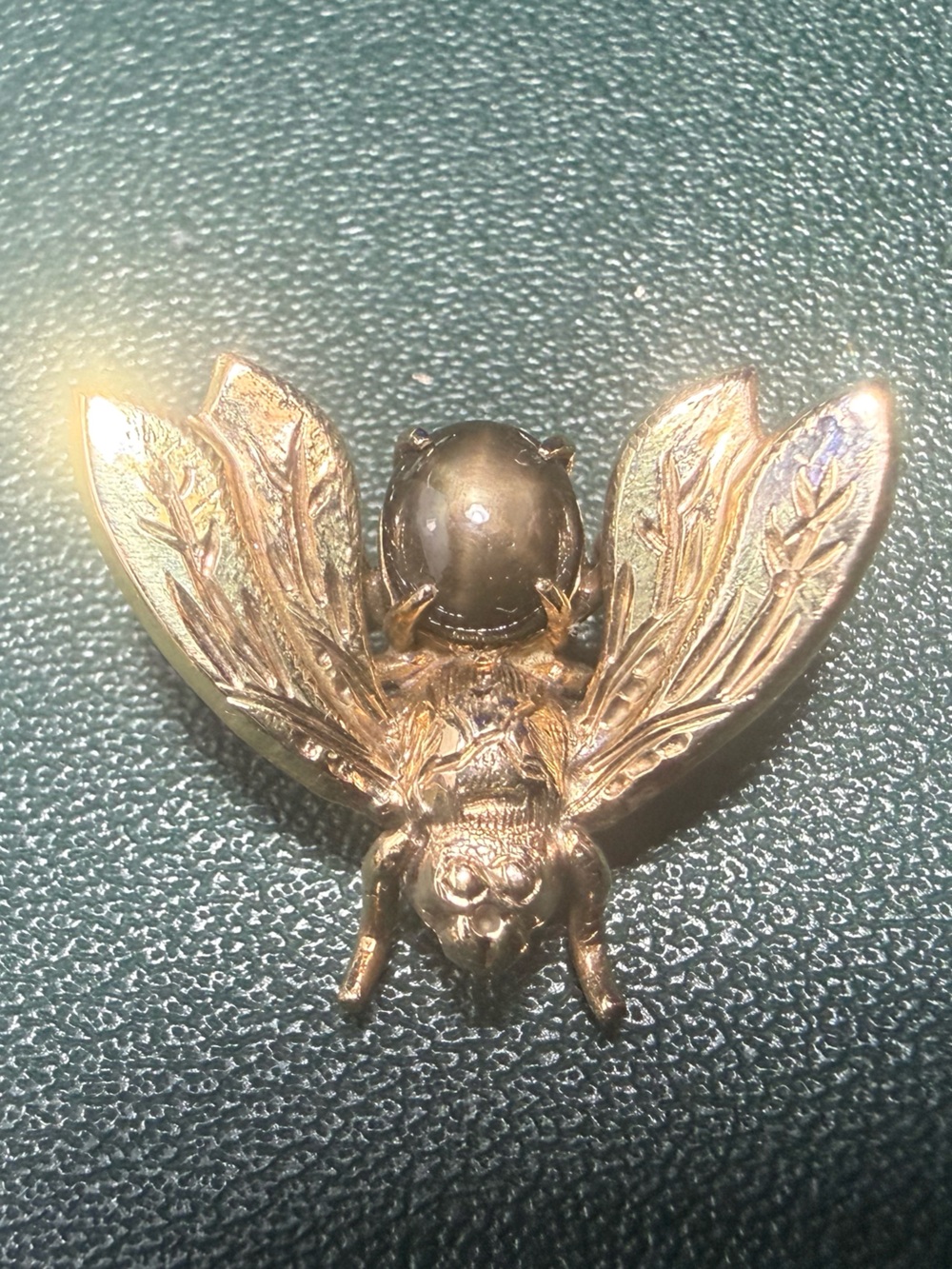 14kt Gold+Star Saphire Cabachone Pendant Brooch Pin Bee Fly Wasp Bug Moth Estate